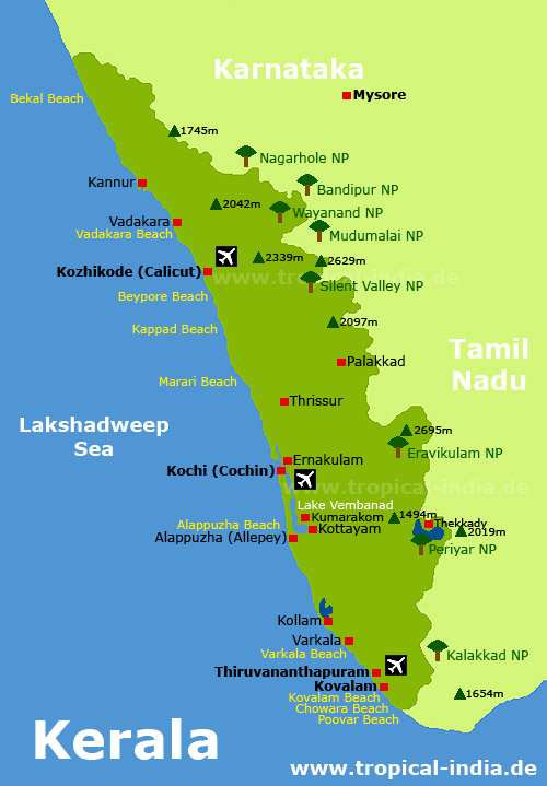 Kerala Karte � tropical-travel.de