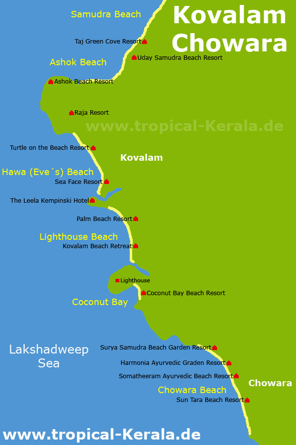 Kovalam Karte - klick zur Hotelliste