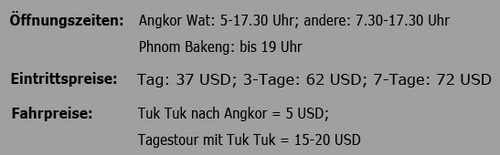Angkor Eintrittspreise Angkor Eintrittspreise