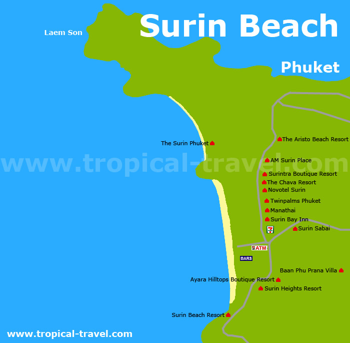 Surin Beach Karte